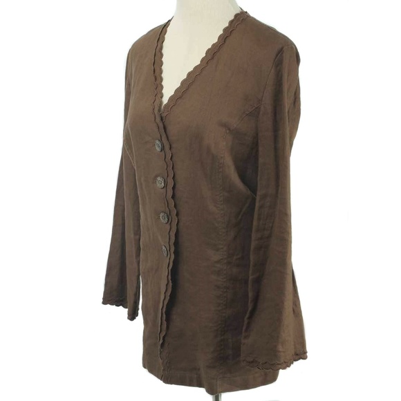 J. JILL Brown 100% Linen Scallop Edge Tunic Jacket - Picture 2 of 4